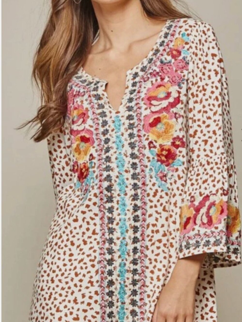 Savanna Jane Cream and Camel Boho Embroidery Top - Picture 2 of 16